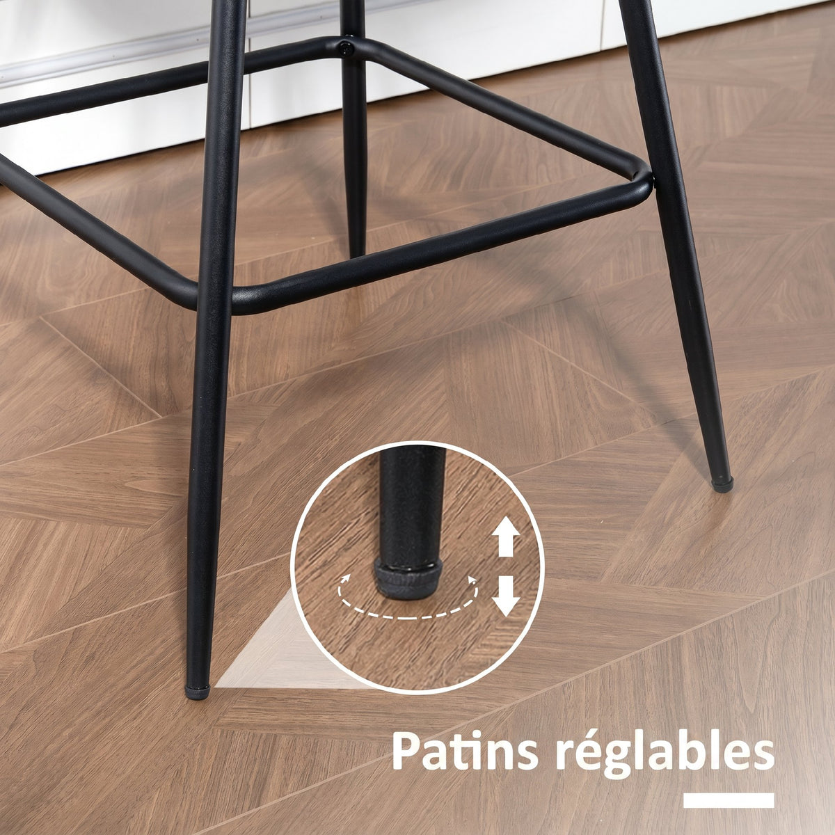 Lot de 2 tabourets de bar, chaises de bar en PU, assise rembourrée 68H cm, dossier et repose-pieds, marron