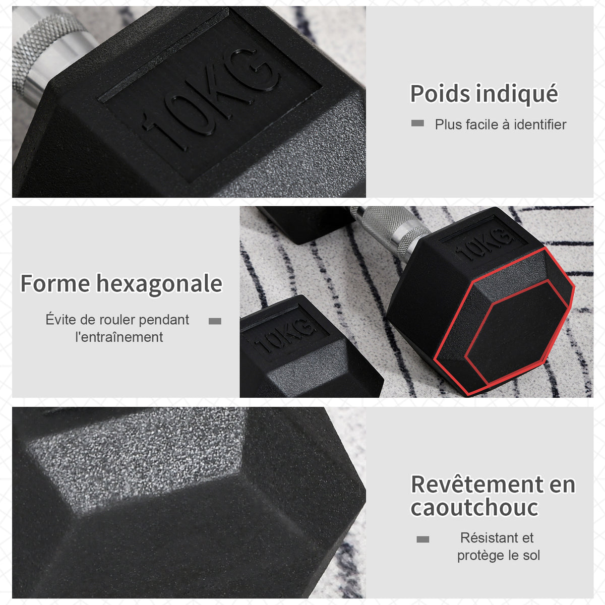 Kurzhantel-Set insgesamt 2 x 10 kg, Fitness-Hanteln für Damen und Herren, Krafttraining & Gewichtheben – Metall Gummi schwarz