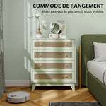 Commode 4 tiroirs meuble de rangement cannage en rotin aspect bois clair 80 x 35 x 95 cm vert