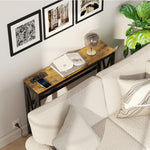 Console meuble étroite à 2 niveaux style industriel avec prises de courant et USB, 100 x 24 x 75 cm, marron