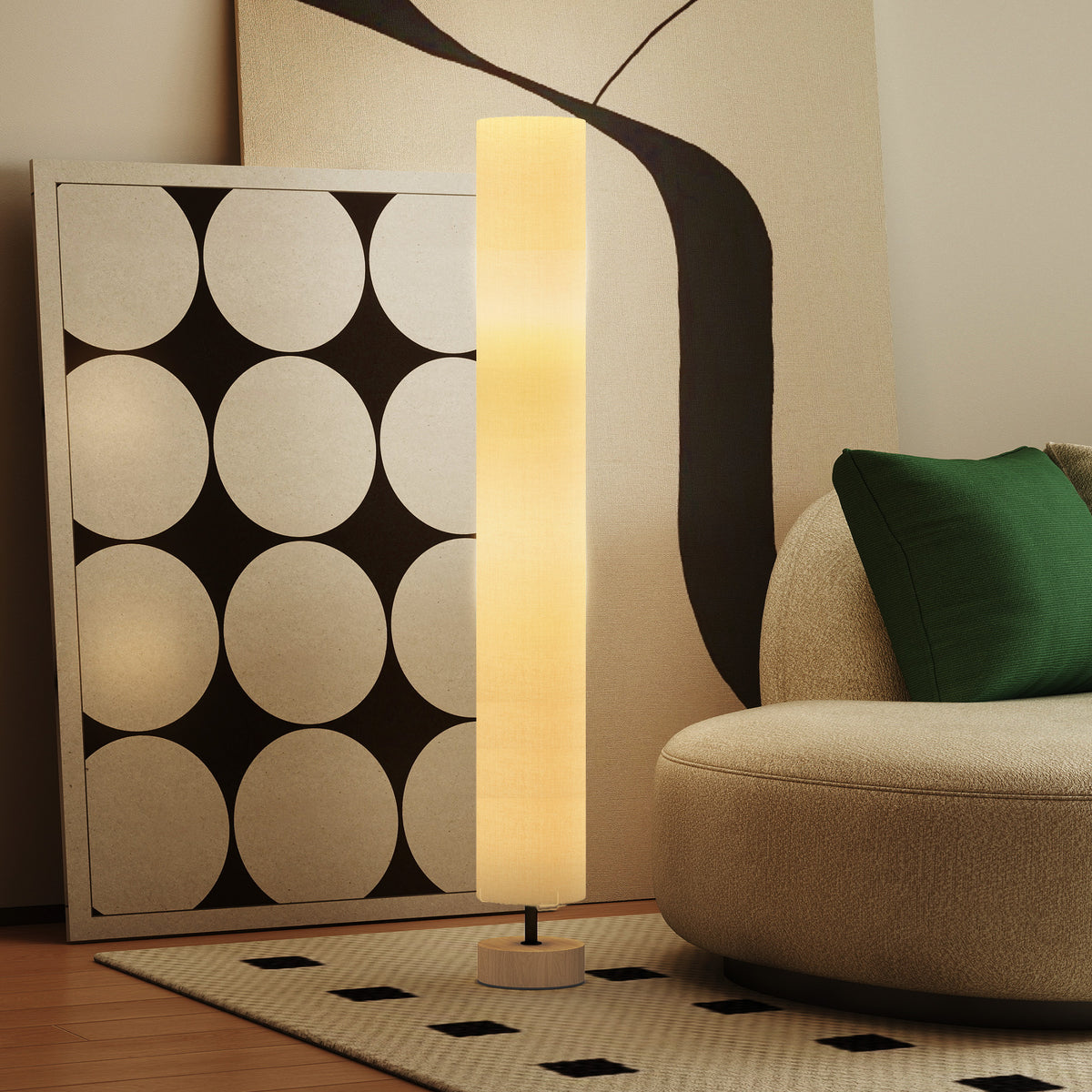 Lampadaire sur pied de salon avec abat-jour en lin, interrupteur à pied, 2 x douille E27, 120 cm, beige