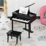 Piano à queue enfant en bois Piano enfant clavier de piano 30 touches - tabouret et pupitre inlus - Instrument de Musique - MDF noir