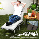 Coussin bain de soleil épais coussin chaise longue 190 x 56 x 10 cm, UPF20+, matelas transat six attaches, gris clair