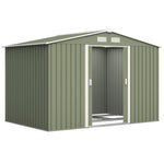Abri de jardin 5,4 m² 2,77 x 1,95 x 1,92 m kit de fondation porte coulissante ventilations acier galvanisé, vert clair
