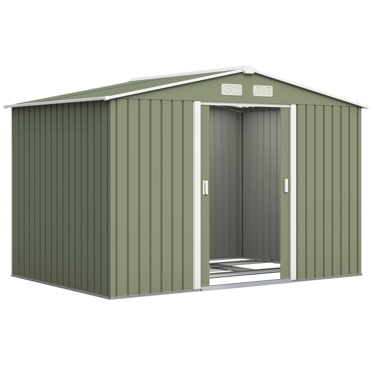 Abri de jardin 5,4 m² 2,77 x 1,95 x 1,92 m kit de fondation porte coulissante ventilations acier galvanisé, vert clair