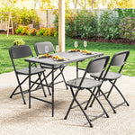 Conjunto de jardín, mesa de exterior con 4 sillas plegables, mesa regulable en altura 118 cm gris oscuro