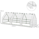 Mini Serre de Jardin Mini Serre Tunnel 270L x 90l x 90H cm Toit Pointu Acier PE Haute Densité 140 g/m² Anti-UV Fenêtres avec Zip Enroulables Blanc