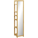 Meuble colonne de salle de bain à 6 niveaux en bambou avec miroir, 6 étagères, naturel, 35L x 35l x 168H cm