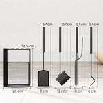 5-delige haardset van metaal met bezem, schep, pook, tang en standaard 28x13x59,5cm zwart