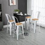 Lot de 4 tabourets de bar industriel avec dossier repose-pied hauteur assise 76 cm métal crème