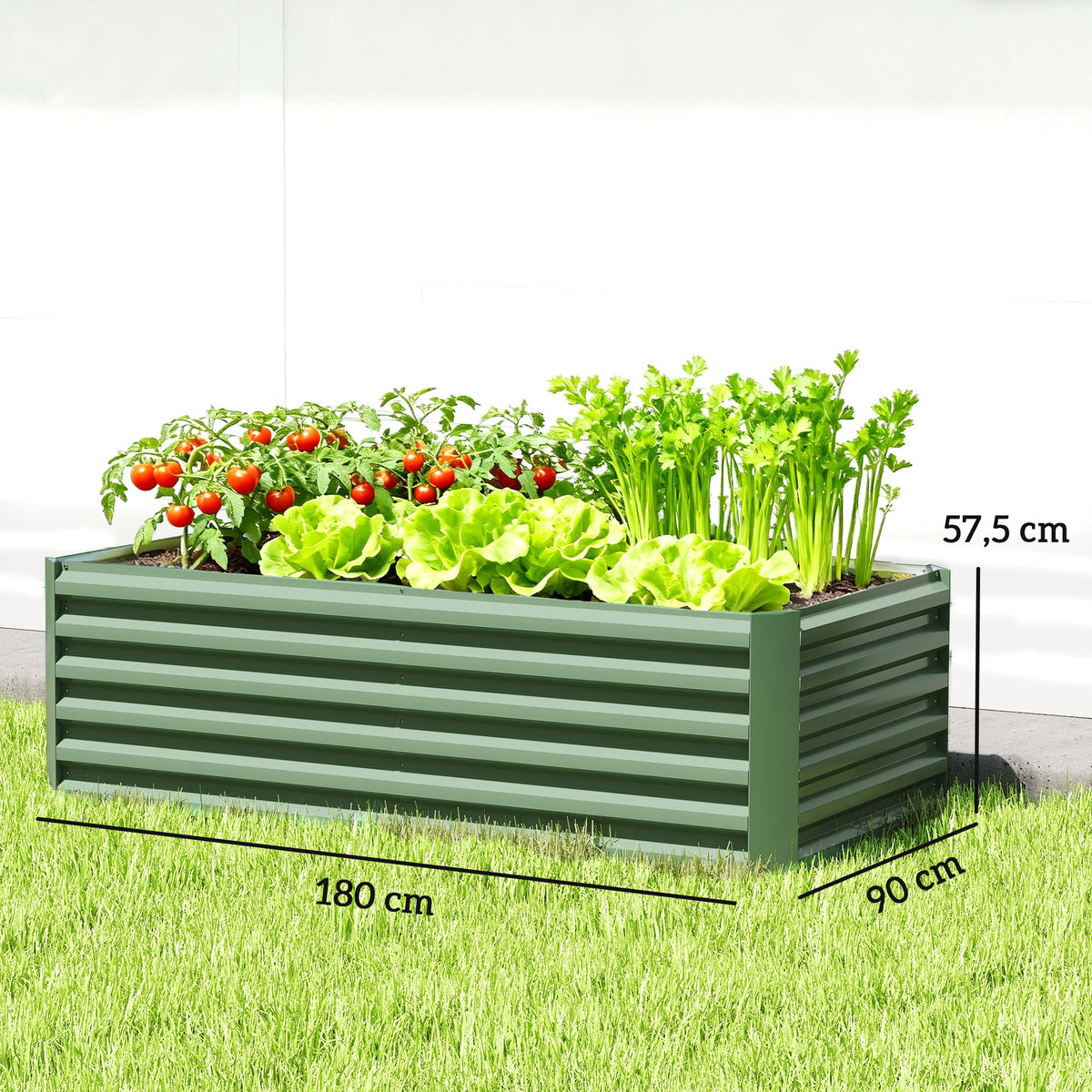 Jardinière surélevée en acier galvanisé, lit de jardin avec fond ouvert, 180 x 90 x 57,5 cm, vert clair