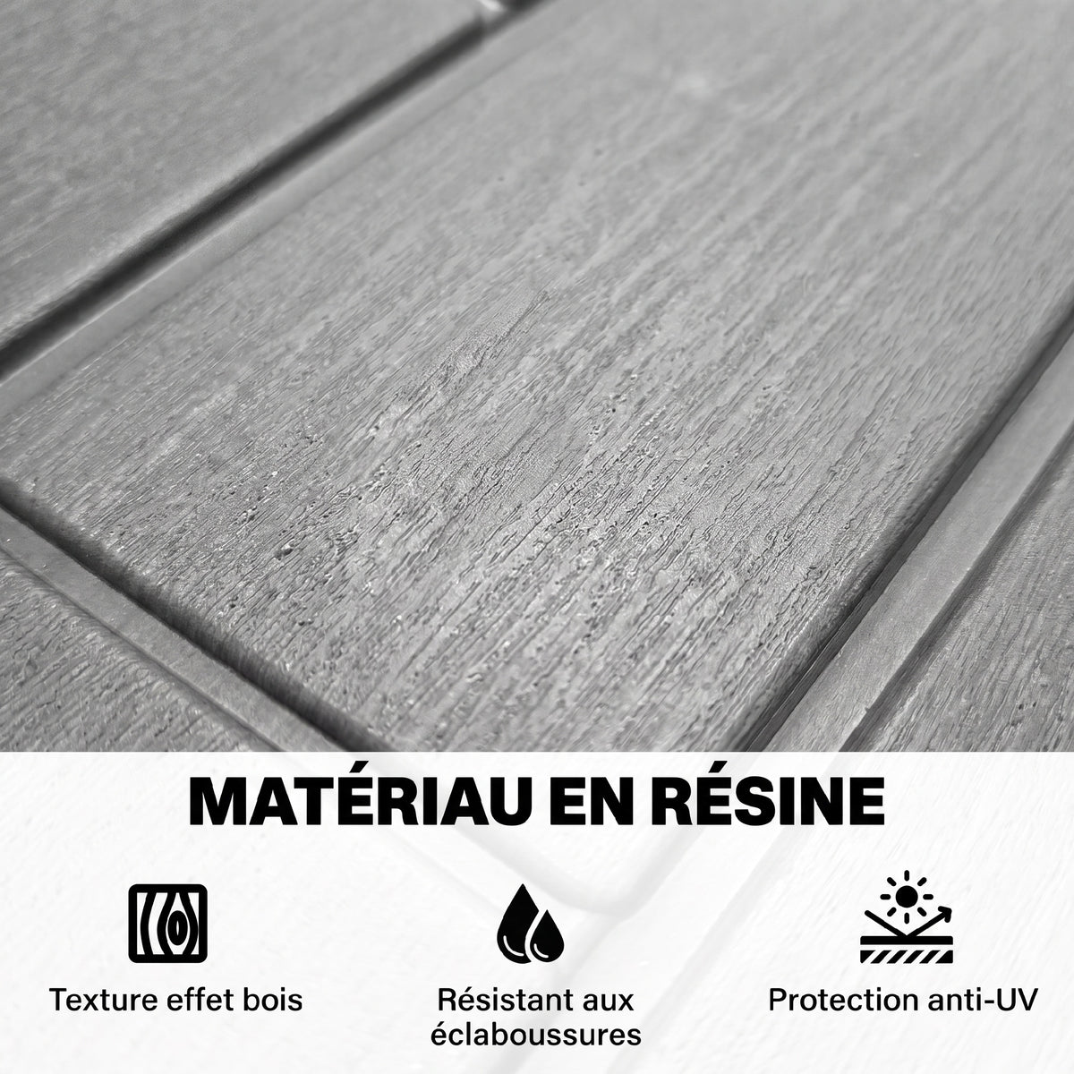 227 L Lockable Outdoor Storage Box with Gas Spring, Wood Look, 106.5x43x54.5cm, Gray