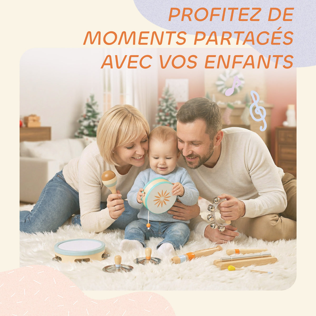 Instruments de Musique pour Enfants, Jouets Musicaux en Bois d'Inspiration avec Tambourin et Maracas pour Enfants 3+ Ans