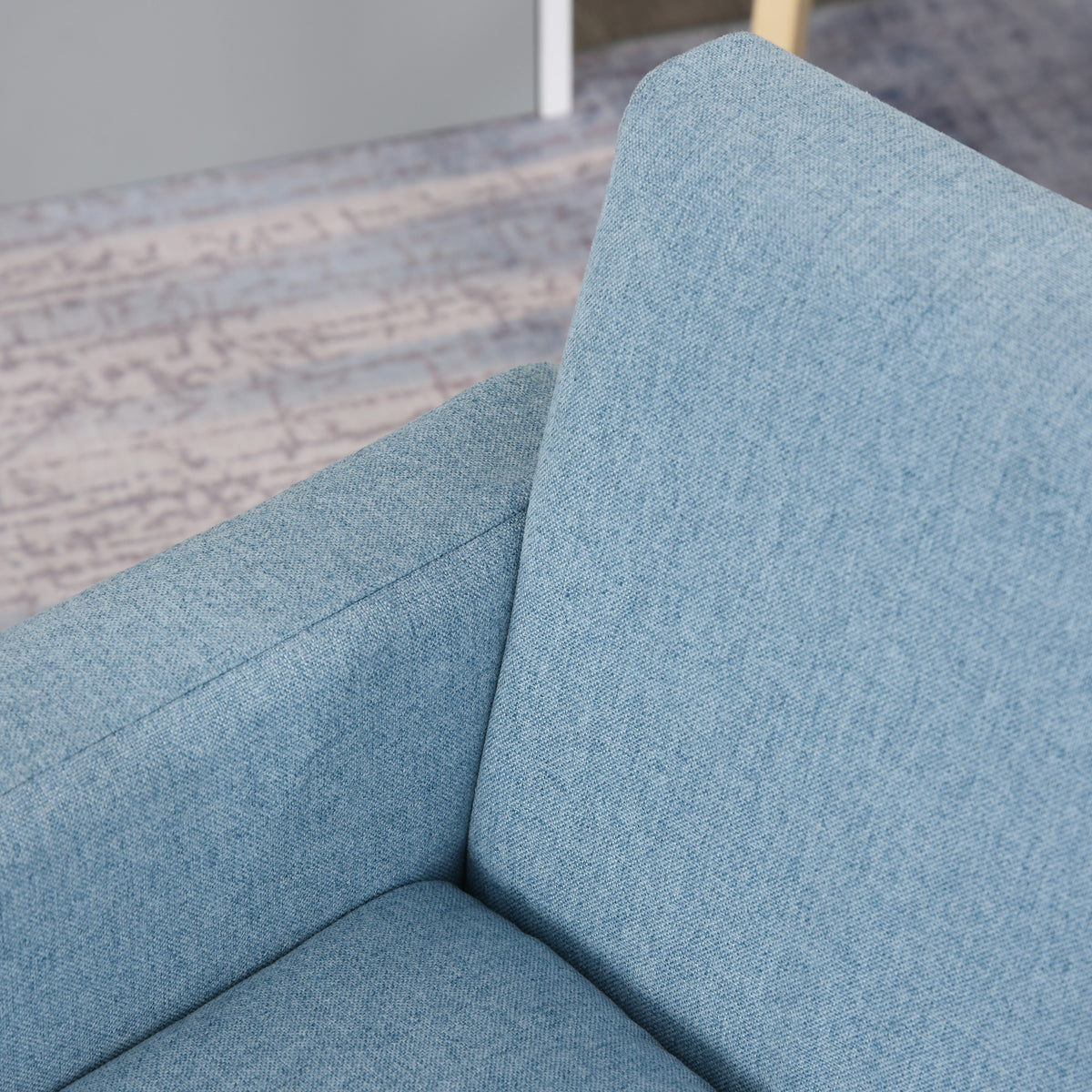 Fauteuil Enfant Design scandinave accoudoirs Assise Dossier garnissage Mousse piètement Bois Caoutchouc Lin Bleu