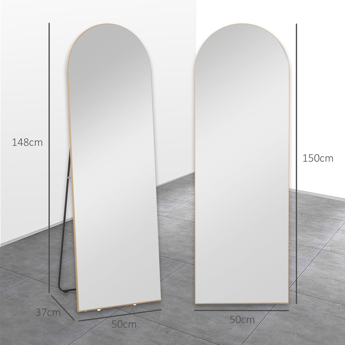 Specchio a figura intera 50 x 150 cm specchio da terra grande specchio da parete senza cornice per soggiorno, tonalità oro