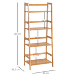 Etagère échelle en bambou 4 niveaux bibliothèque style naturel 48L x 31,5l x 120H cm