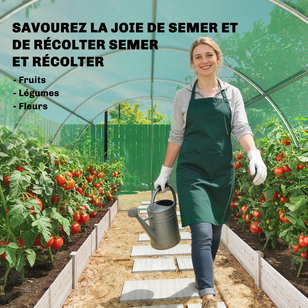 Serre tunnel de jardin 12m², serre de jardin tunnel 295x400x200cm 2 portes et 8 fenêtres bâche PE 140 g/m² vert