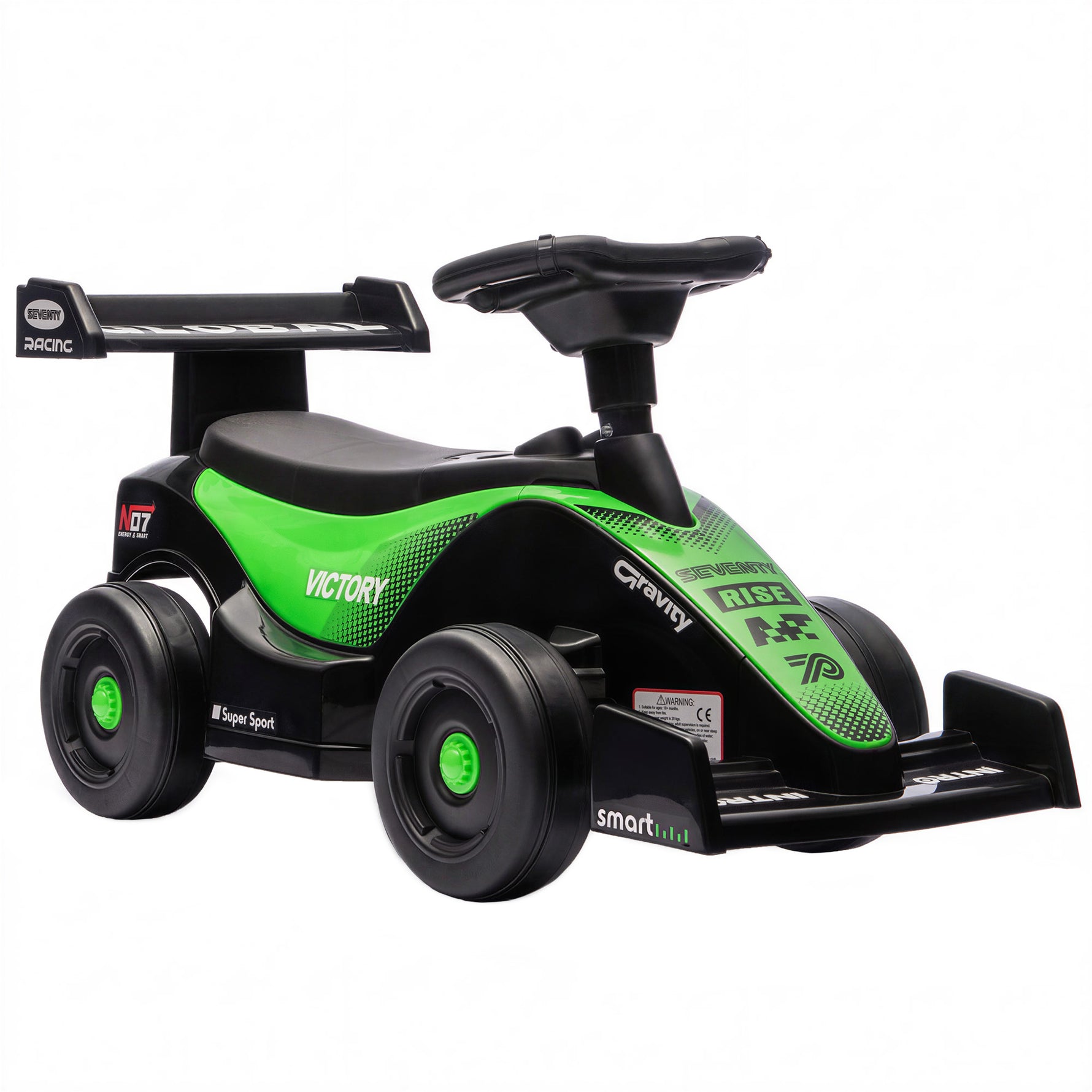 Porteur enfants voiture F1, véhicule à pousser avec volant musical, roues silencieuses et coffre, 18-36 mois, vert