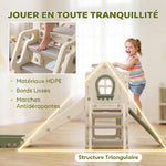 Toboggan pour Enfant Pliable 5-en-1 avec Escalade, Panier de Basket, Espace de Rangement et Ballon, Crème