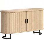 Buffet salon, meuble de rangement ovale avec 2 portes coulissantes et étagères réglables, 140x40x75cm, bois naturel