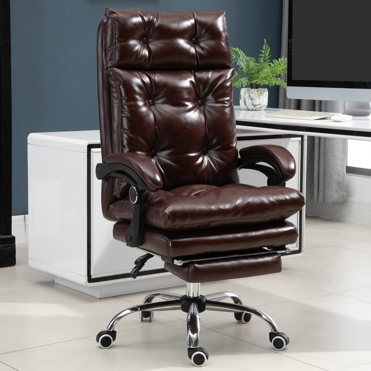 Fauteuil de bureau chaise de bureau ergonomique avec hauteur réglable dossier inclinable repose-pied rétractable marron