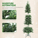 Sapin de Noël artificiel 180 cm, arbre de Noël slim avec 200 lumières 8 modes d'éclairage 605 branches articulées, vert