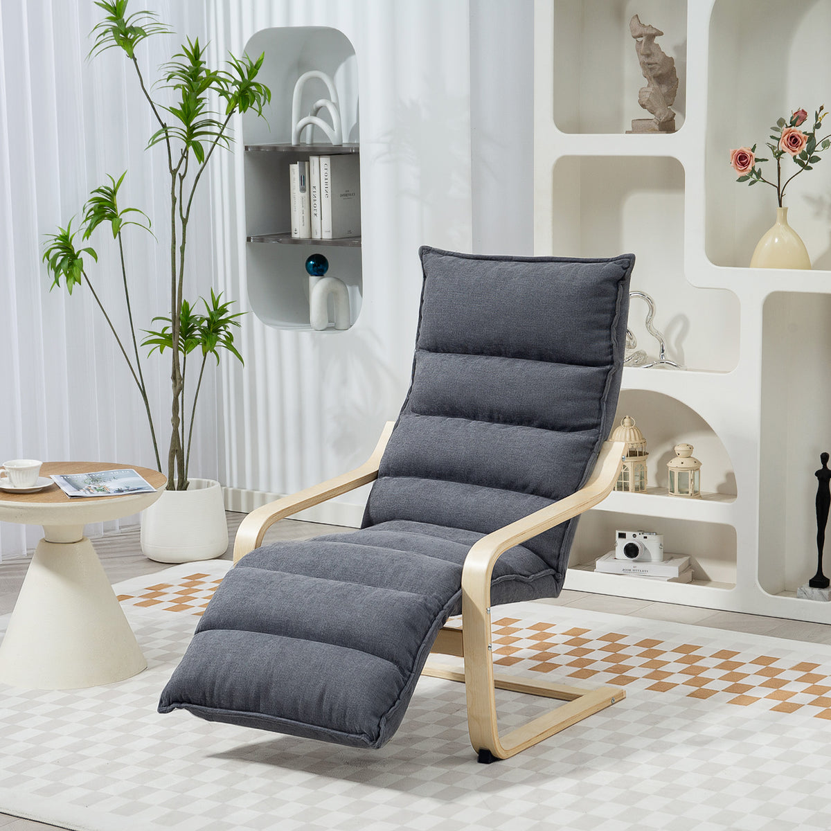 Fauteuil salon, fauteuil d'appoint rembourré en velours, repose-pieds réglable, structure en acier, 67x93x105cm, gris foncé