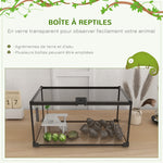 Aquarium pour Tortues avec Plateforme de Repos, Couvercle Coulissant en Filet, Thermomètre, 50x30x25cm, Blanc