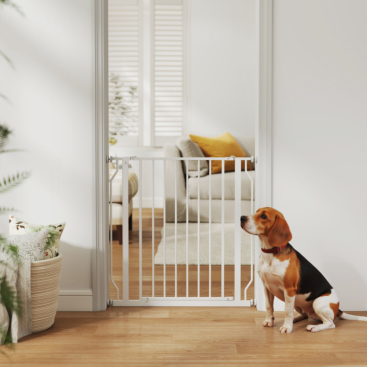 Cancelletto di sicurezza cancelletto per animali domestici lunghezza regolabile dim. 75-85L x 76A cm bianco