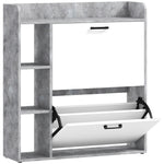 Meuble à chaussures 15 paires, armoire à chaussures moderne avec 2 tiroirs rabattables, 83x24x90,5cm, blanc et gris