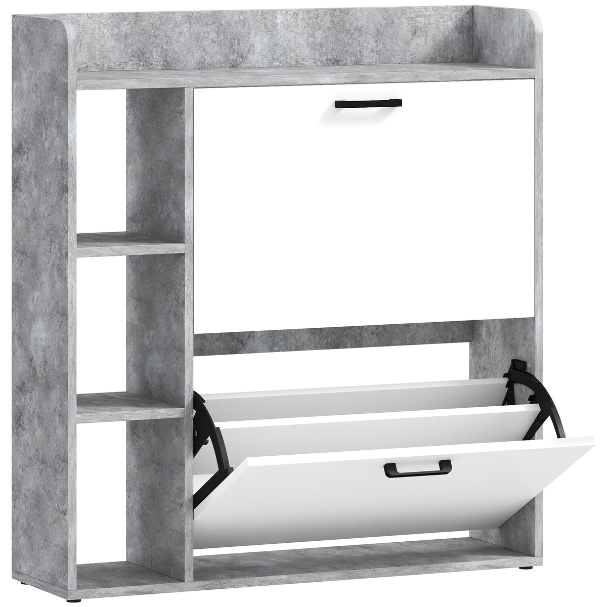 Meuble à chaussures 15 paires, armoire à chaussures moderne avec 2 tiroirs rabattables, 83x24x90,5cm, blanc et gris