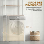 Étagère de Machine à Laver 3 Niveaux, Meuble pour Lave-Linge et Sèche-Linge avec Barre de Suspension, Marron et Blanc