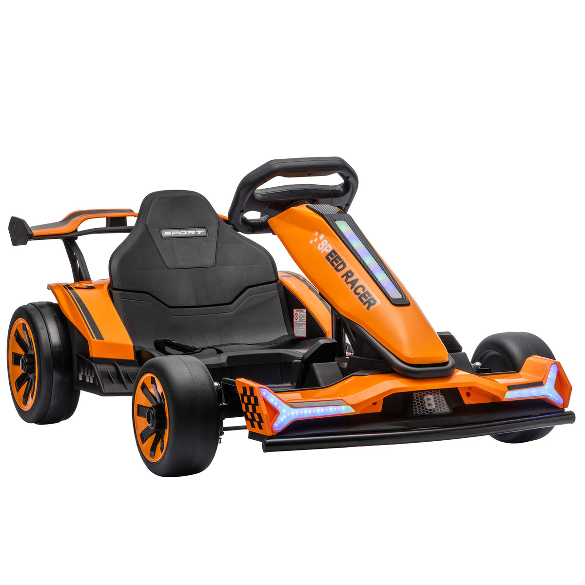 Kart Électrique pour Enfants 12 V, Go Kart, 2 Moteurs, Siège Réglable, Batterie au Lithium, Démarrage Progressif, Orange