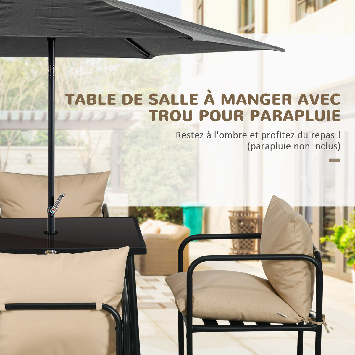 Salon de jardin ensemble table et chaises 5 pièces 1 table à manger carrée et 4 chaises 4 coussins