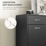 Shoe cabinet with 2 drawers and 2 drop-down doors with adjustable shelf, aluminum handles. 80 x 30 x 91.5 cm, Black