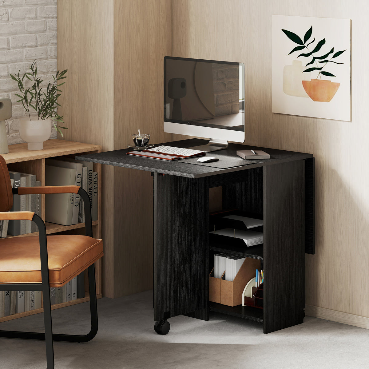 Klapptisch, ausziehbarer Küchentisch für 2 bis 4 Personen, 2 Klappflügel, 120 x 72 x 75 cm, Schwarz