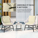Ensemble de 2 coussins d'assise avec dossier, coussin d'assise et de dossier extérieur et intérieur, crème