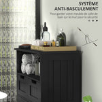 Meuble Bas de Salle de Bain Multi-rangements Grande Niche 2 tiroirs Placard Double Porte avec étagère Noir