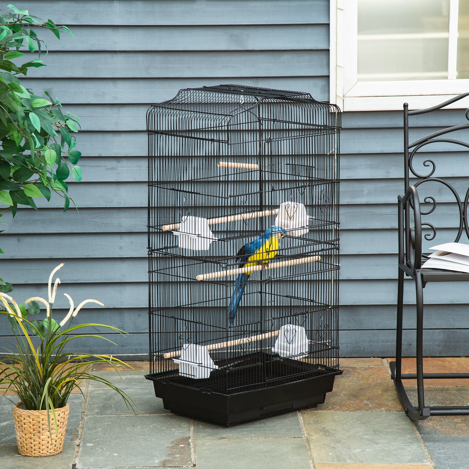 Cage à oiseaux volière avec mangeoires perchoirs plateau excrément amovible cage pour canaris perruches perroquets 46,5 x 35,5 x 92 cm noir