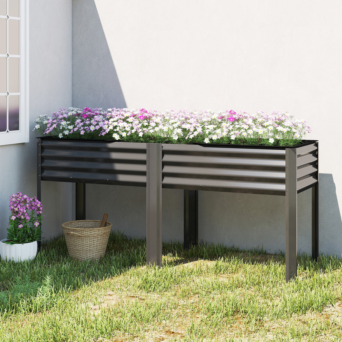 Potager sur Pieds en Métal, Jardinière Surélevée en Métal 241L avec Barres Renforcées et Tissu Non-Tissé, Gris Foncé-8