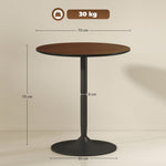 Table à manger ronde 70 cm pour 2 personnes avec plateau en placage de bois massif et piétement en acier marron