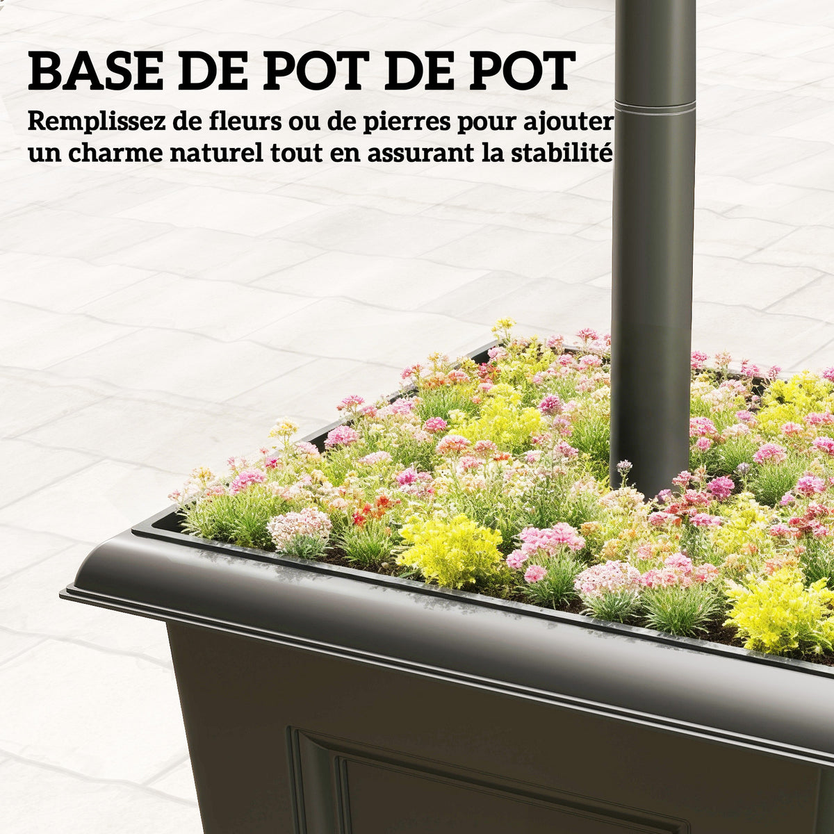 Lampadaire solaire extérieur avec jardinière, lampadaire sur pied étanche, hauteur 160cm, pour jardin, cour, allée, noir