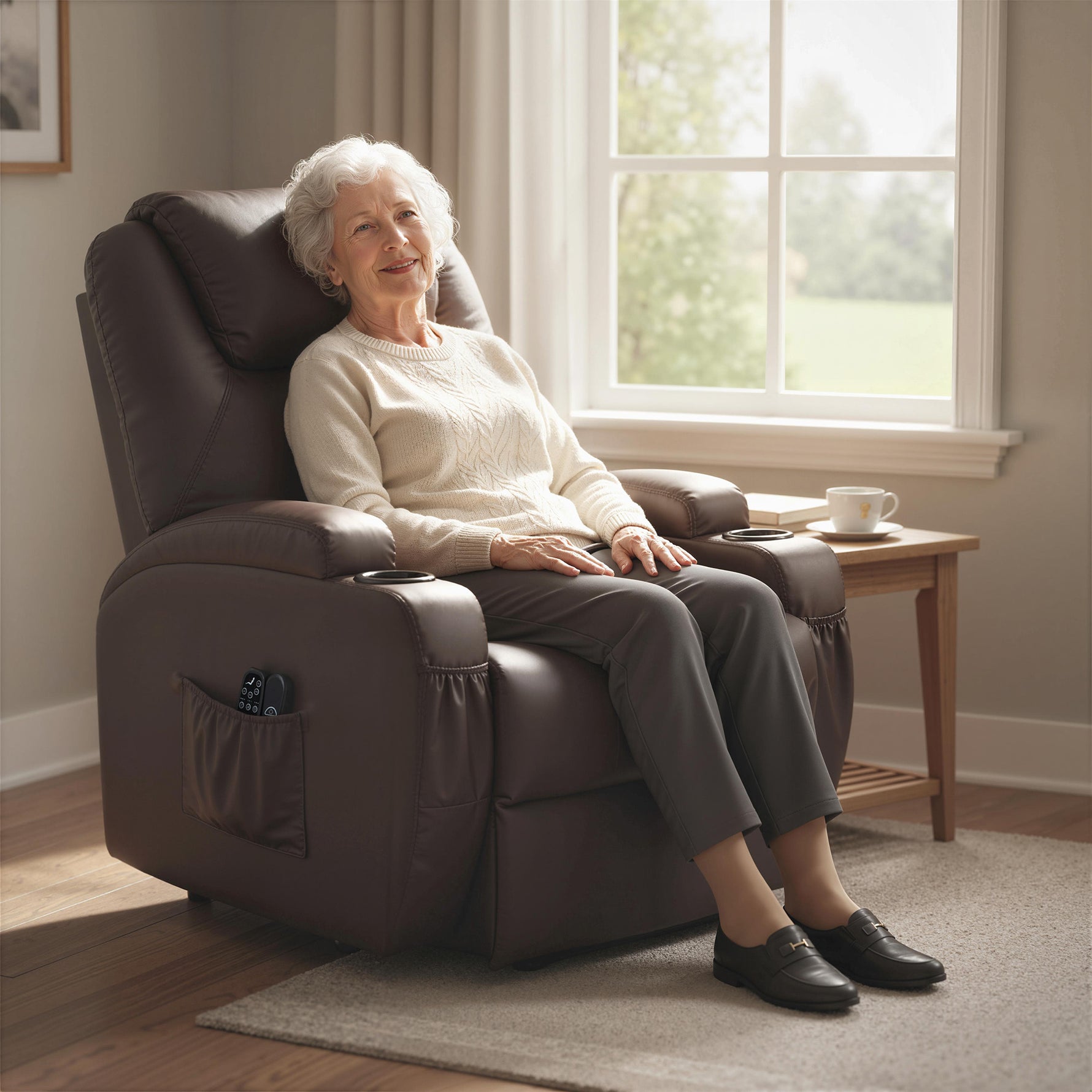 Fauteuil releveur électrique, fauteuil relax électrique, repose-pied, dossier inclinable, port USB, 83x95x107cm, marron