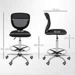 Chaise de bureau ergonomique en maille, chaise de dessin, hauteur et repose-pieds réglable, 59 x 59 x 106-126 cm, noir