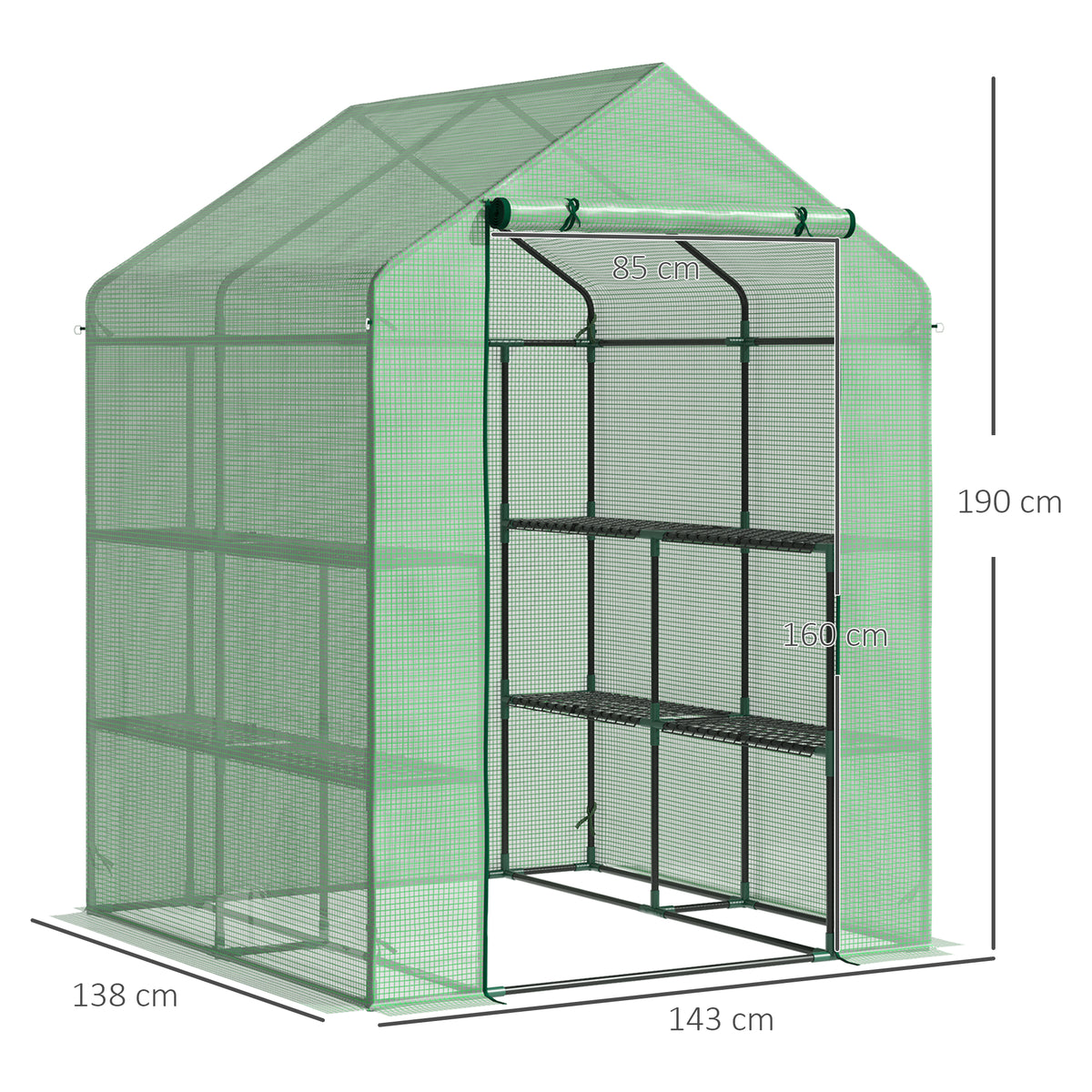 Serre de Jardin avec Étagères 3 Niveaux, Petite Serre de Balcon en Bâche PE 140 g/㎡ Renforcée 143 x 138 x 190 cm, Vert