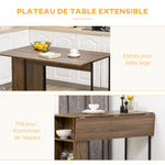 Centraal kookeiland bartafel met inklapbaar zijblad en 3 planken 120 x 76 x 91,4 cm bruin