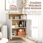 Meuble de rangement buffet sur pied scandinave placard 2 portes avec étagère intérieure blanc et aspect bois