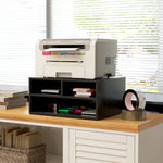 Organizador de escritorio aspecto negro con 3 compartimentos para suministros y soporte de impresora 47 x 40 x 22,5 cm