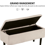 Banc de rangement coffre de rangement pieds en bois de caoutchouc 95 x 38 x 45 cm beige