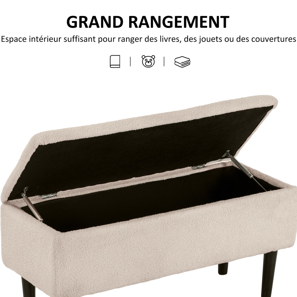 Banc de rangement coffre de rangement pieds en bois de caoutchouc 95 x 38 x 45 cm beige